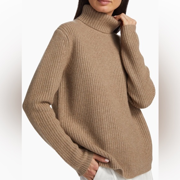 JENNI KAYNE RIB KNIT CASHMERE TURTLE NECK  Sweater Beige Large‎ - Picture 1 of 14